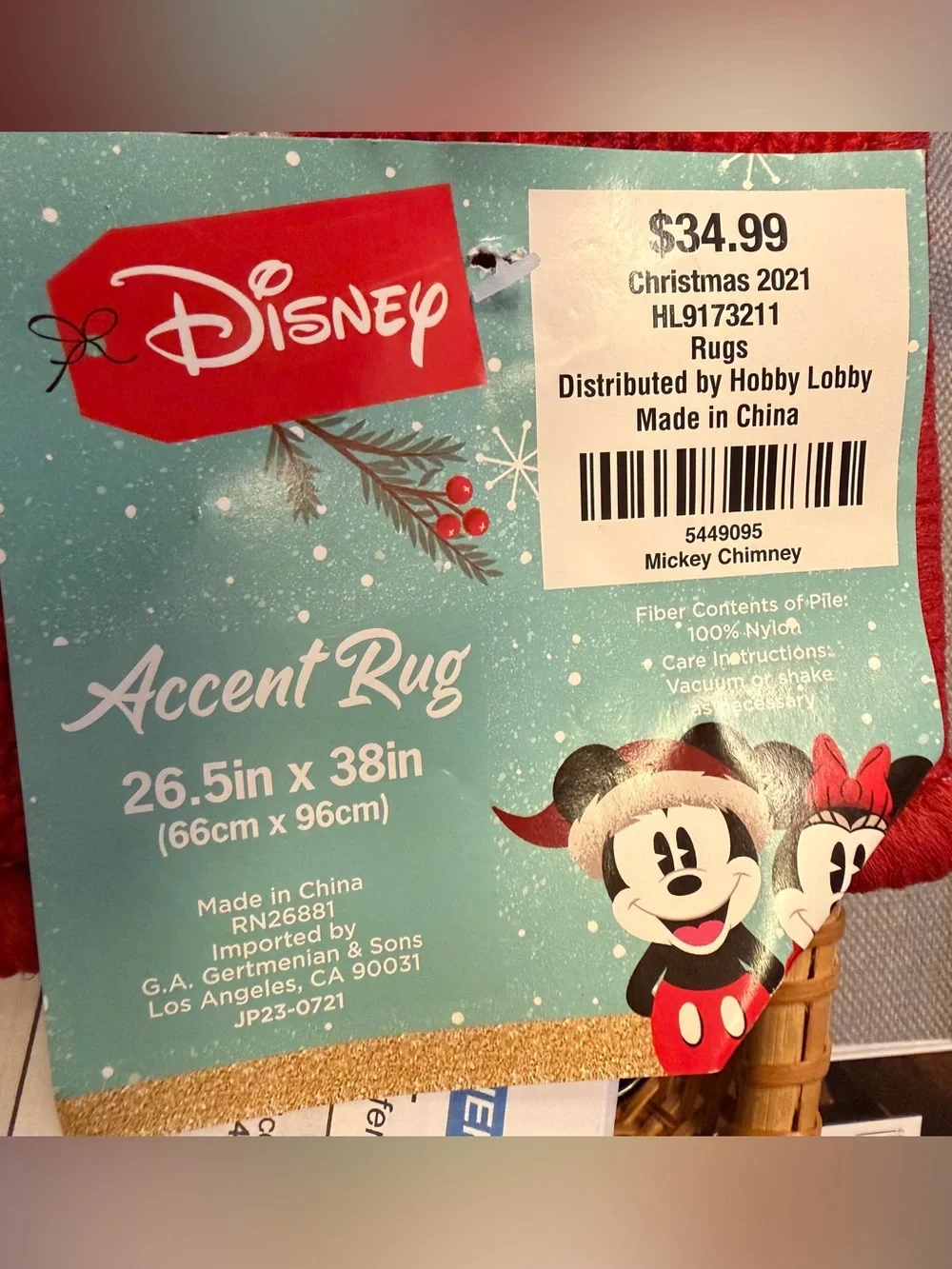 Disney Red Mickey Mouse Santa Holiday Mat